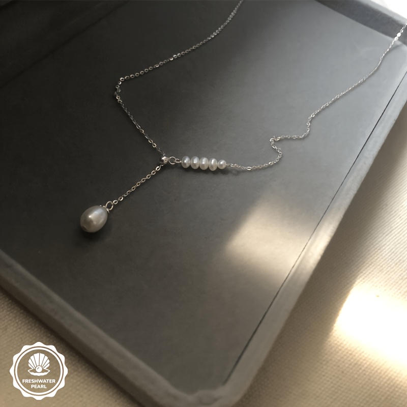 Luxury Slant Rice Teardrop Y Necklace, Adjustable Pull Chain